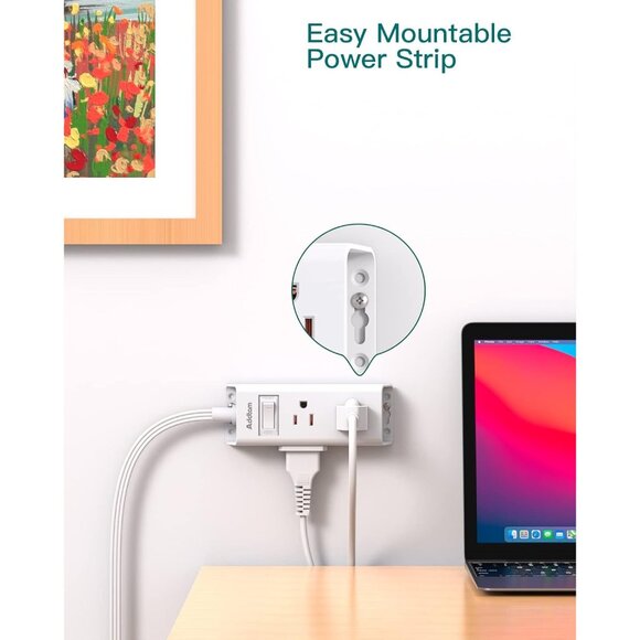 Ruise Essentials - Flat Plug Power Strip, Addtam 5 ft Ultra Flat Extension Cord - Picture 5 of 7